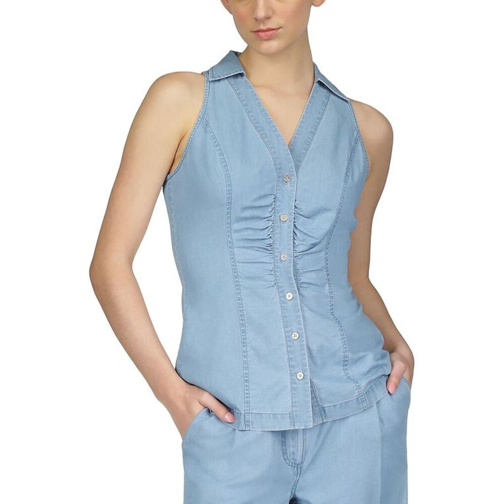 MICHAEL Michael Kors Womens Blue Collared Blouse Button-Down Top Shirt NWT